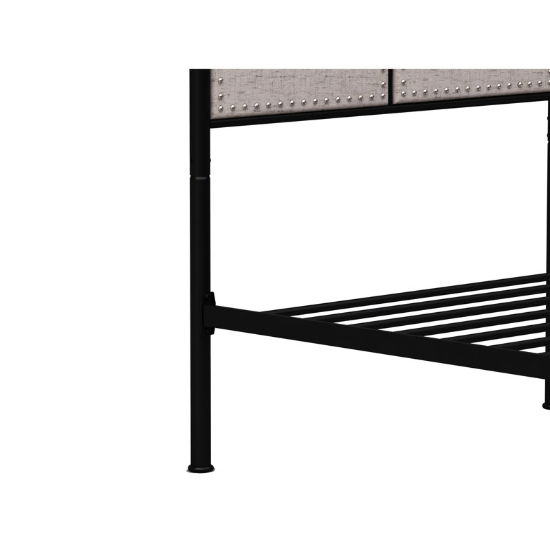 Lit simple tapissier en métal avec tête de lit en tissu et structure moderne, silencieuse, facile à assembler, aucun sommier tapissier nécessaire, s'adapte à tous les types de matelas, convient à plus de 8 pouces, support de poids de 250 lb