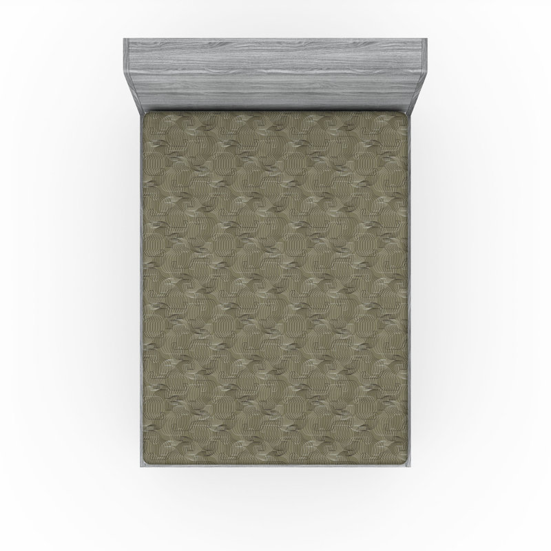 Ambesonne Abstract Fitted Sheet Minimalist Motif Pattern Twin Size Army Green White and Black, Full Fitted Sheet