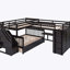 Lit superposé en L avec 3 tiroirs, bureau portable et garde-robe-666405875