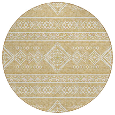 Tapis rond lavable intérieur et extérieur 8 pi doré et ivoire Southwestern