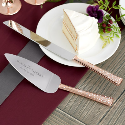 Ensemble de couteaux à gâteaux gravés en or rose