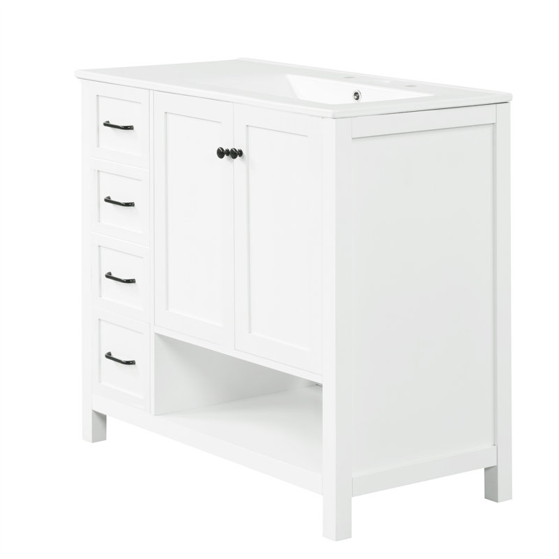 Annielee 36'' Single Bathroom Vanity with Ceramic Top, Black, Gray