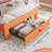 Twin Size Upholstered Princess Bed Frame with LED Lights and Storage Drawer, Faux Leather Platform Bed-1268482104