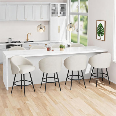 Ensemble de 4 tabourets de bar pivotants à 360 ° à hauteur de comptoir avec dossier, tabourets de bar modernes rembourrés en tricot de polyester, structure en métal robuste avec repose-pieds pour îlot de cuisine, salle à manger