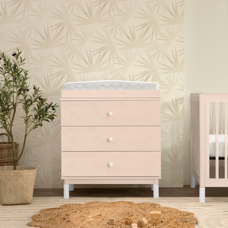 Washed Natural and White 3-Drawer Changing Table Dresser
