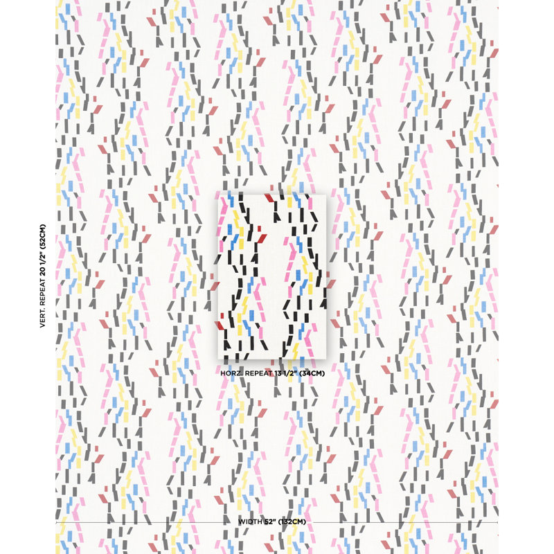 Tissu confettis Schumacher x Peg Norriss, Bleu / rose / noir / jaune