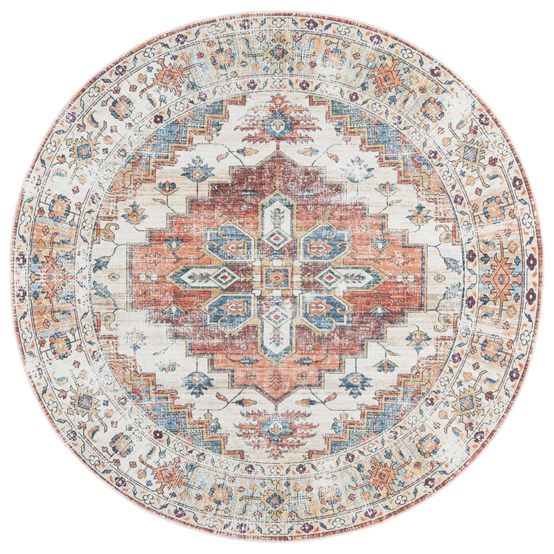 Ranada Performance Machine Washable Southwestern Rug, Round 6'