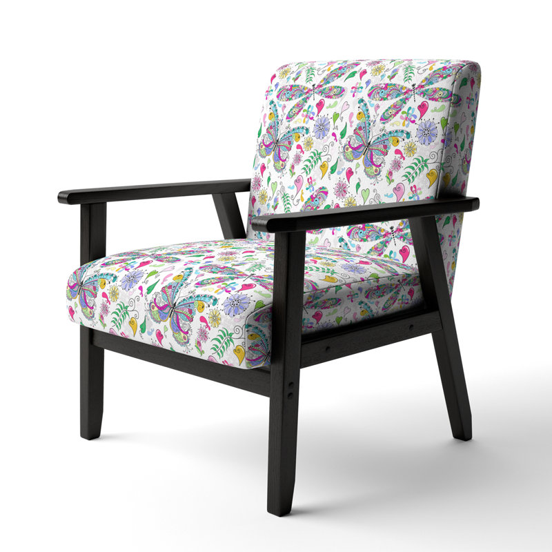 Chaise à accoudoirs rembourrée multicolore à motif cachemire floral