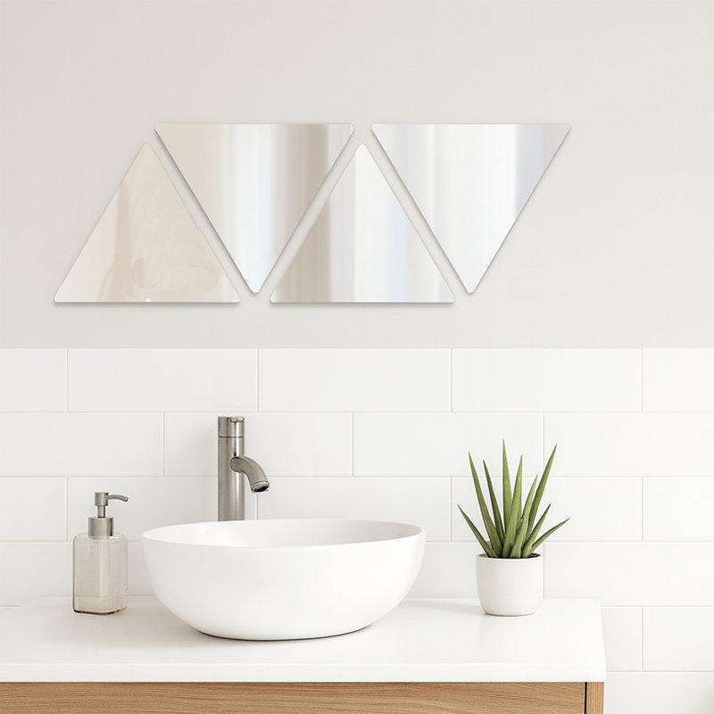 4  Small Adhesive Shaped Mirror Modern & Contemporary Frameless Set, 7.12" x 6.12"
