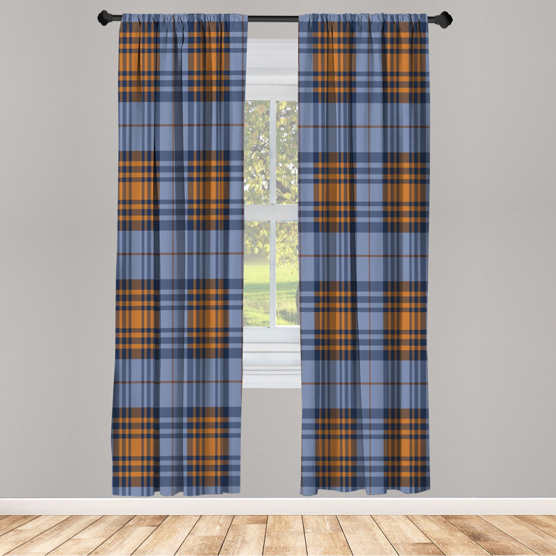  Checkered Curtains, Plaid Tartan English Tile, Dark Ceil, 56" W x 95" L