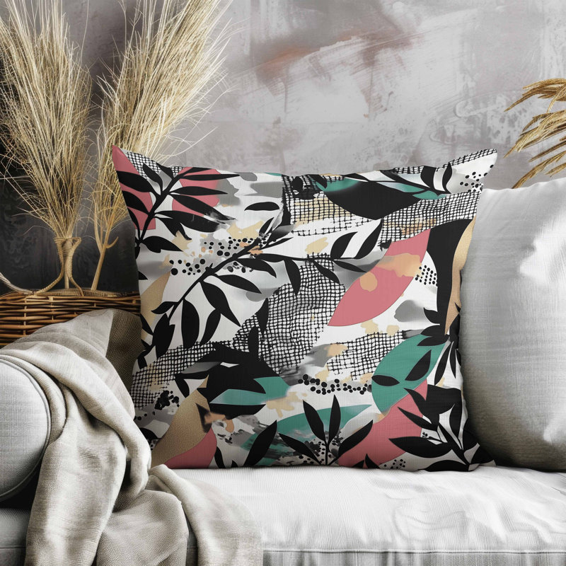 Coussin Leafy, Vert/rose, Carré 26 po
