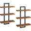 Ensemble de 2 tablettes de rangement flottantes à 3 niveaux pour salle de bain, salon, chambre à coucher, cuisine, brun rustique et noir