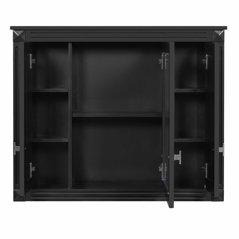 Bathroom Wall Cabinet with Mirror, Black, 28.74" H x 33.78" W x 7.13" D