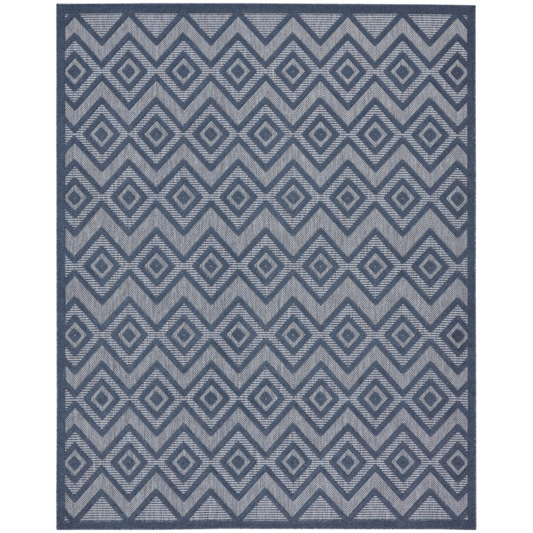 Foundry Select Versatile Diamond Navy Blue Indoor/Outdoor Area Rug