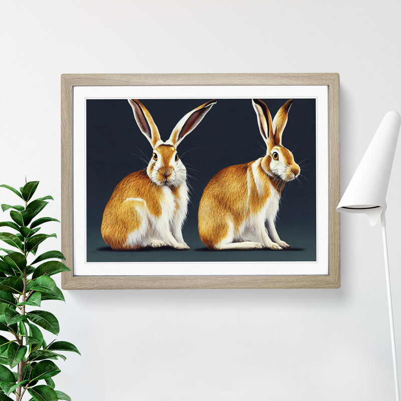 Two Hares - Framed Print, 25cm H x 34cm W x 2cm D, Oak