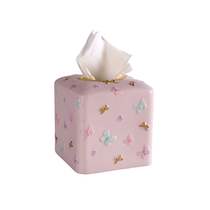 Butterfly Gold Tissue Box Cover, Pink