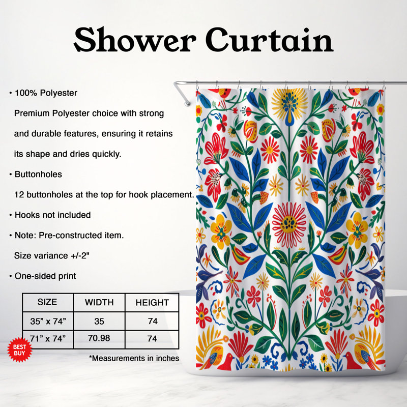 Folk Flora - Premium Shower Curtain, 74"H x 71"W