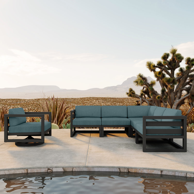Avion 6 Piece Sectional Set With Swivel, Canvas Charcoal Sunbrella® Canvas, Slate
