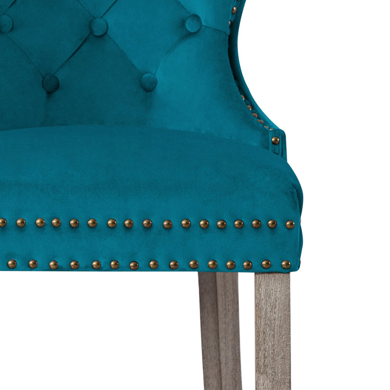 Tabouret de bar et de comptoir Kirsten, Tabouret de comptoir (siège d’une hauteur de 24, Bleu sarcelle / cadre gris antique