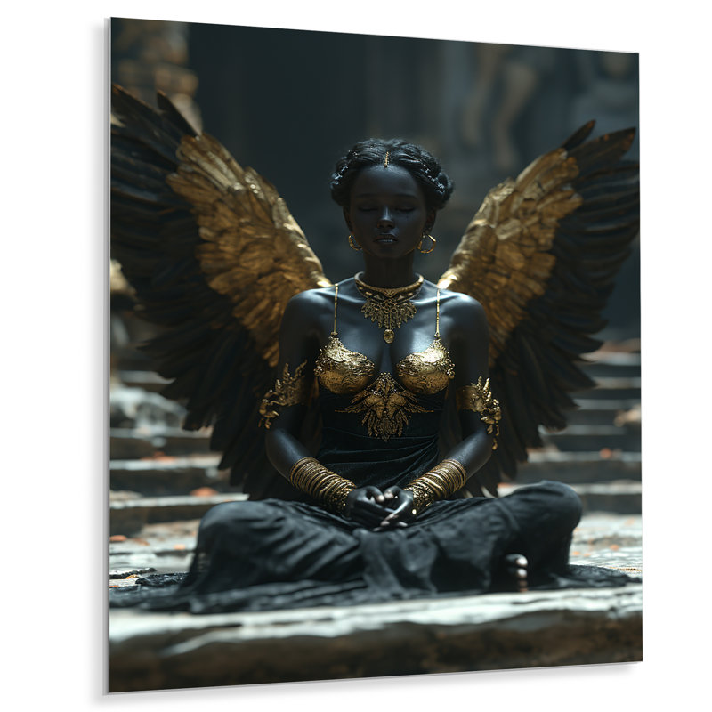 Ange noir et or - salon Wings Angel, Métal métal, H 20 po x l 12 po