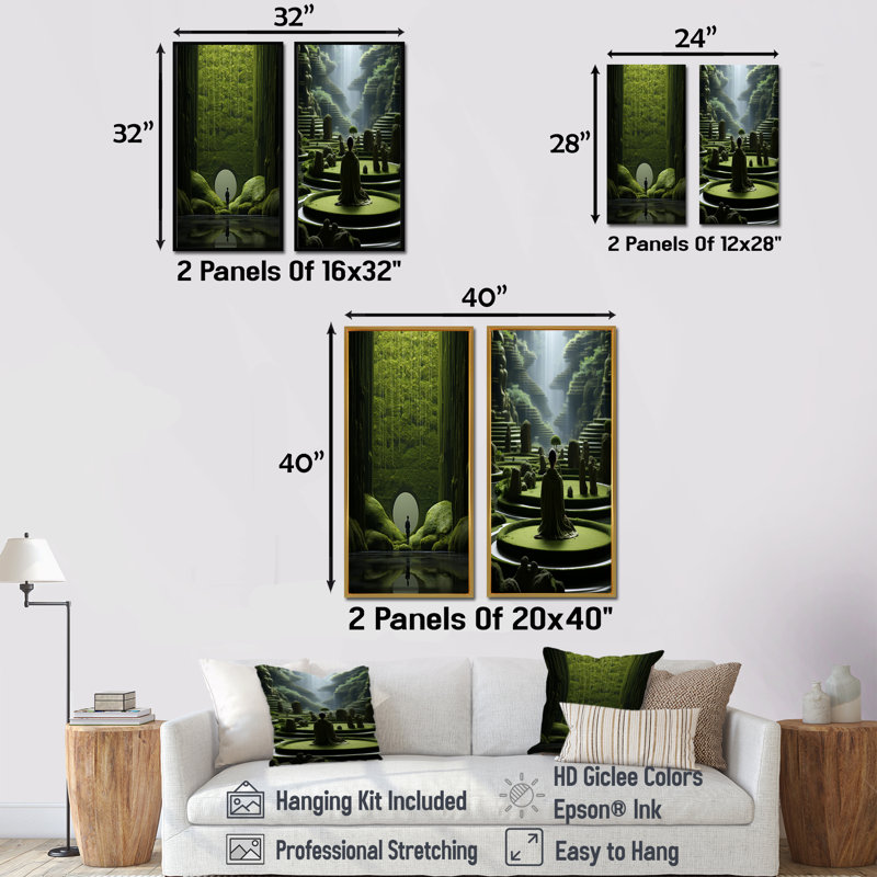 Mediation Zen Garden Contemplation - Ensemble de 2 décorations murales paysages abstraits, H 40 po x l 41 po, Cadre noir