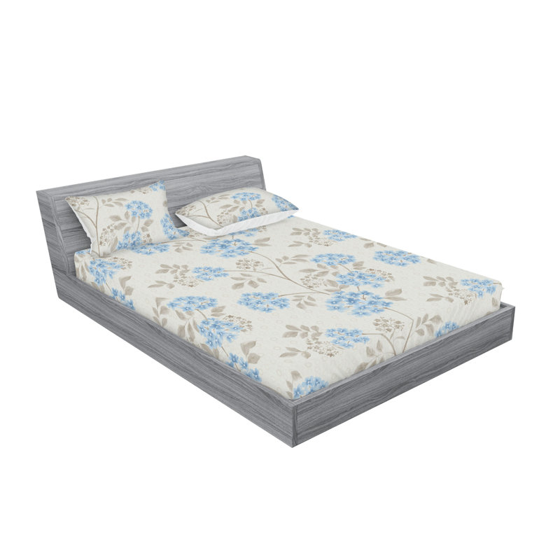 Drap-housse et taies décoratives 3 pièces Ambesonne, Bleu azur pâle, gris, bleu sarcelle / floral