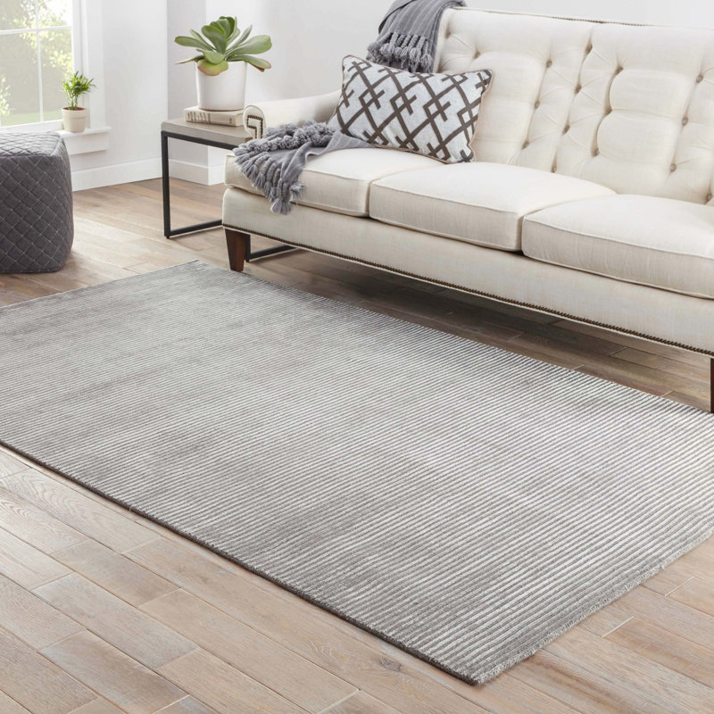 Tapis gris / argent en laine fabriqué à la main Melbourne, Rectangle de 5 pi x 8 pi
