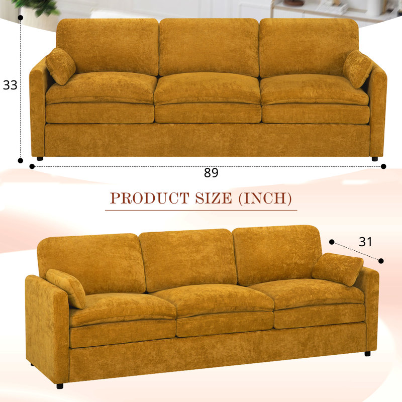 Canapé moelleux moderne de 89 po avec coussin rembourré, canapé en chenille avec 2 coussins bien rembourrés, canapé 3 places pour le salon, la chambre à coucher