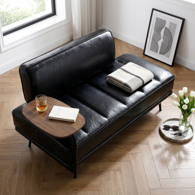 Banc de bout moderne rembourré avec table d'appoint pivotante, repose-pieds en similicuir avec capitonnage et pieds en métal robustes
