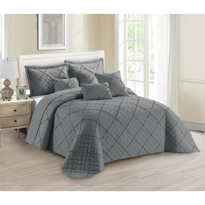 Fairdale Polyester Bedspread with Pillow Shams Included, 250 x 270 cm Bedspread - 2 Shams, Grey