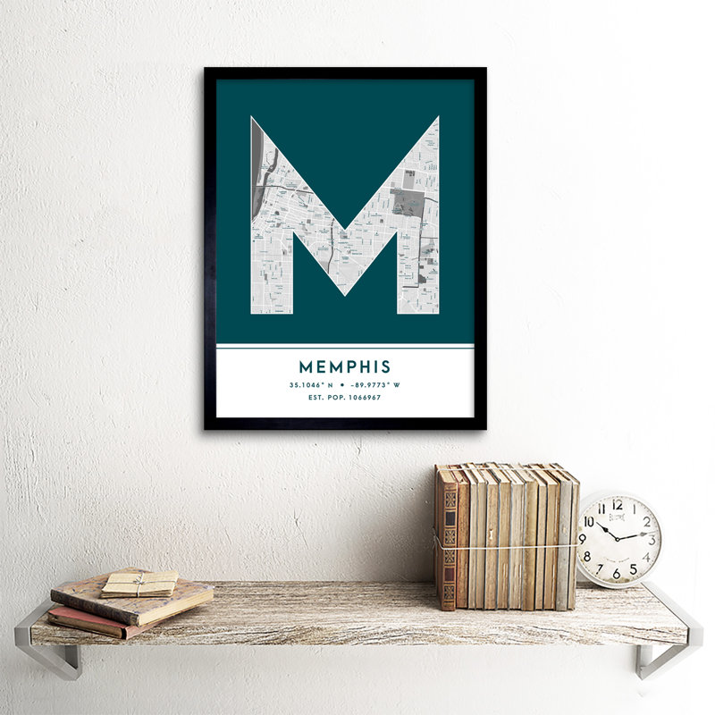 Memphis City Map Memphis Teal by Wee Blue Coo - Single Picture Frame Typography