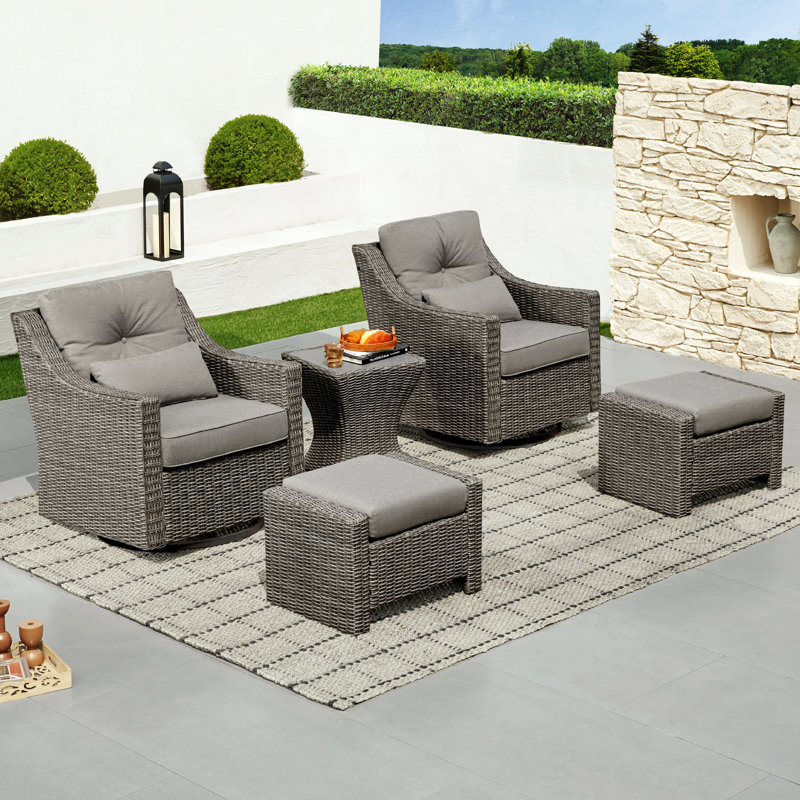 Keaisha 2-Person 3-Piece Outdoor Wicker Swivel Glider Seating Group with Side Table , Brownish Gray, Gray, Yes