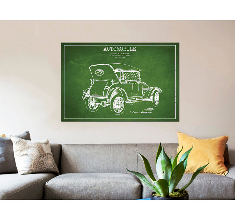 " Charles W. McKinley Automobile Patent Sketch (Green) " by Aged Pixel, 8" H x 12" W x 0.75" D, Wrapped Canvas, No Mat