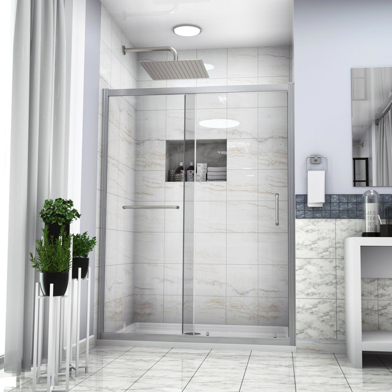 Cabine de douche en nickel brossé 48 po x 72 po - Conception de salle de bain coulissante simple 48 po x 72 po, Nickel brossé