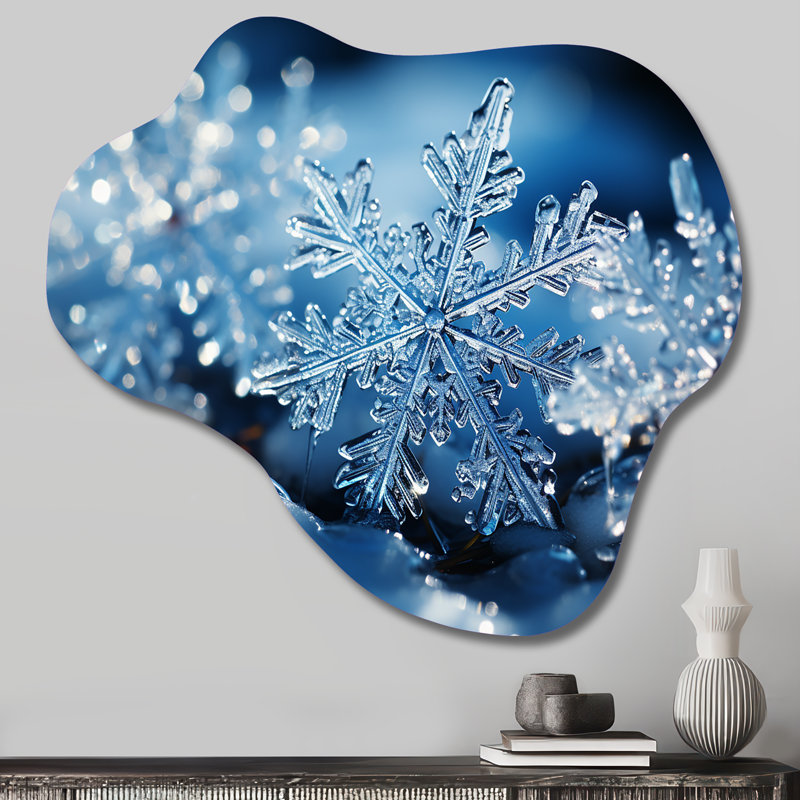 Glimmering Snowflakes II - Unique Shape Winter Landscape Metal Art, Freeform Metal Wall Sculpture Print, 25" H x 28" W x 1" D