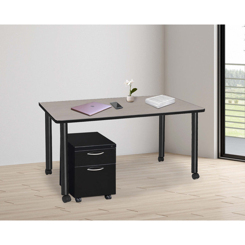 Regency Kee Mobile Desk with Storage, Maple/Black, 29" H x 60" W x 24" D