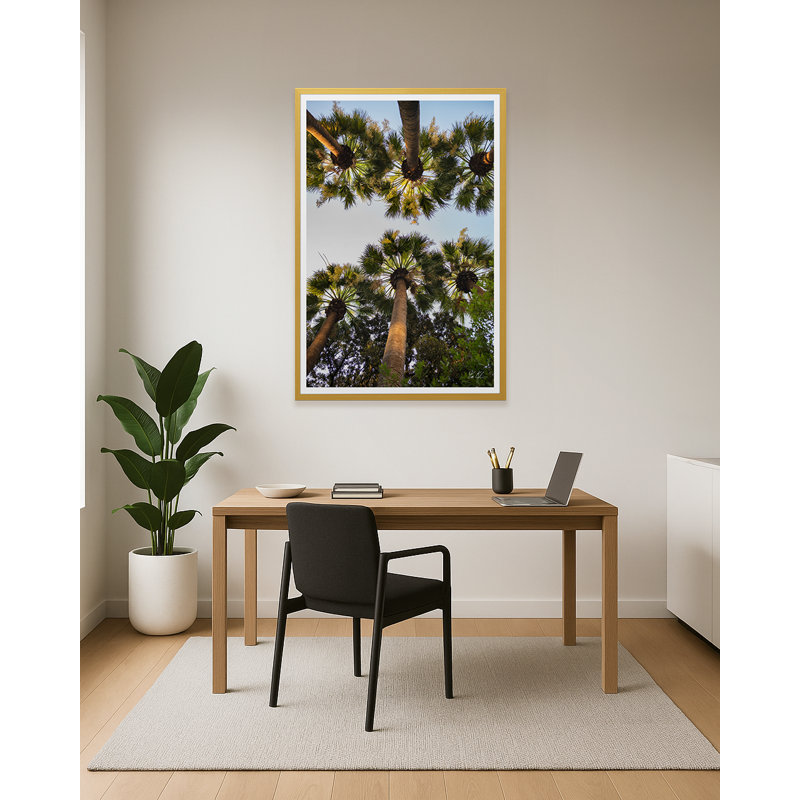 Athènes Palm II, H 40 po x l 27 po x P 1,5 po, Toile encadrée artisanale, Doré