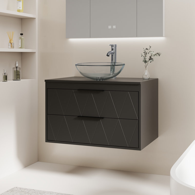 Meuble-lavabo mural 30 po avec vasque en verre Sharee, Noir