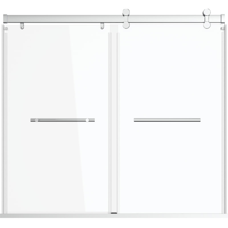 Exploria 56'' - 60'' W x 57.5'' H Bypass Frameless Tub Door with Clear Glass, Chrome