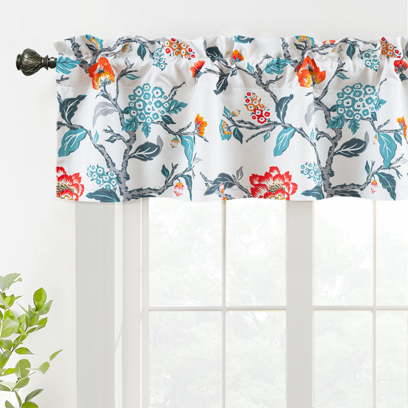 Alarie Ada Botanical Print Lined Flower Leaf Thermal Insulated Window Valance Rod Pocket  1 Pack, 52" W x 14" L, Multi