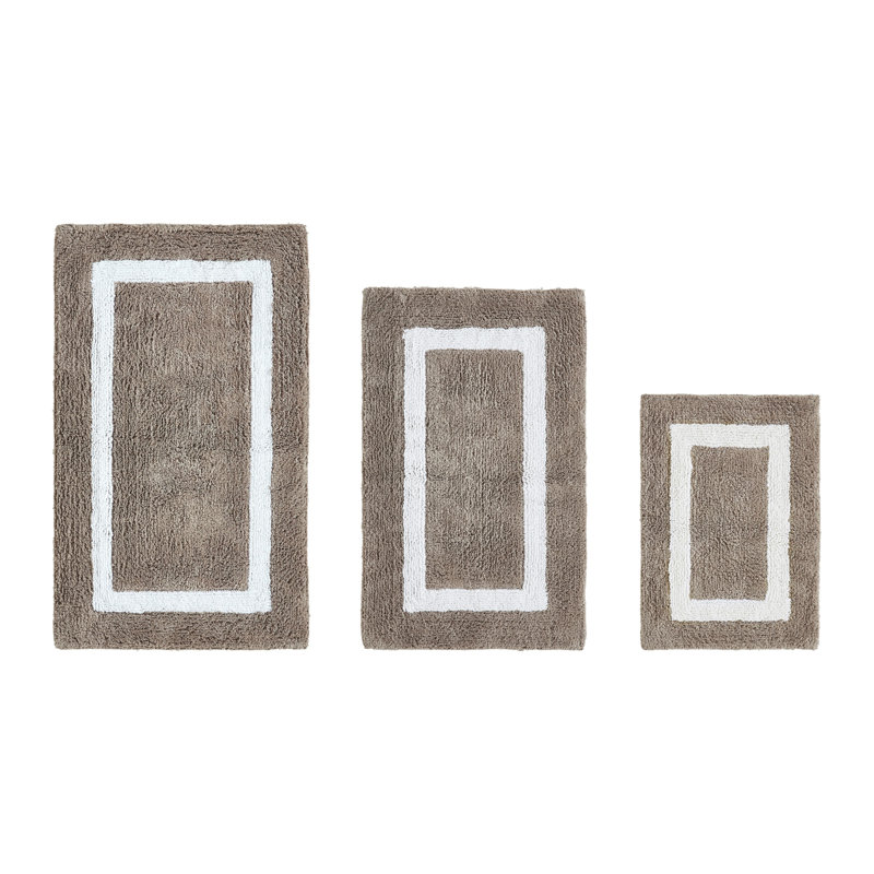 Atle Reversible Cotton Tufted Bath Rug Set, 3PC (17" x 24" | 21" x 34" | 24" x 40"), Beige/White