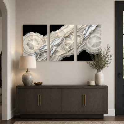 Marble Agate Art Canvas Wrapped Wall Art Set Of 3 For Living Room Bedroom Home Decor