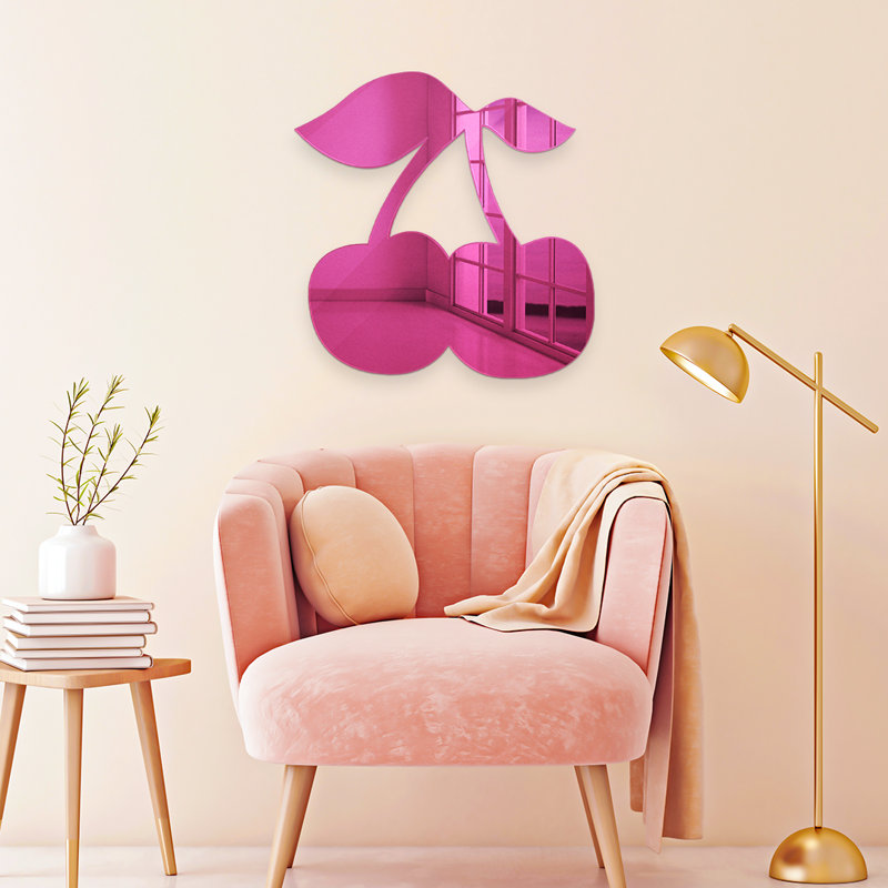 Cherry Mirror Wall Decor, 22" H x 25" W x 1" D, Pink
