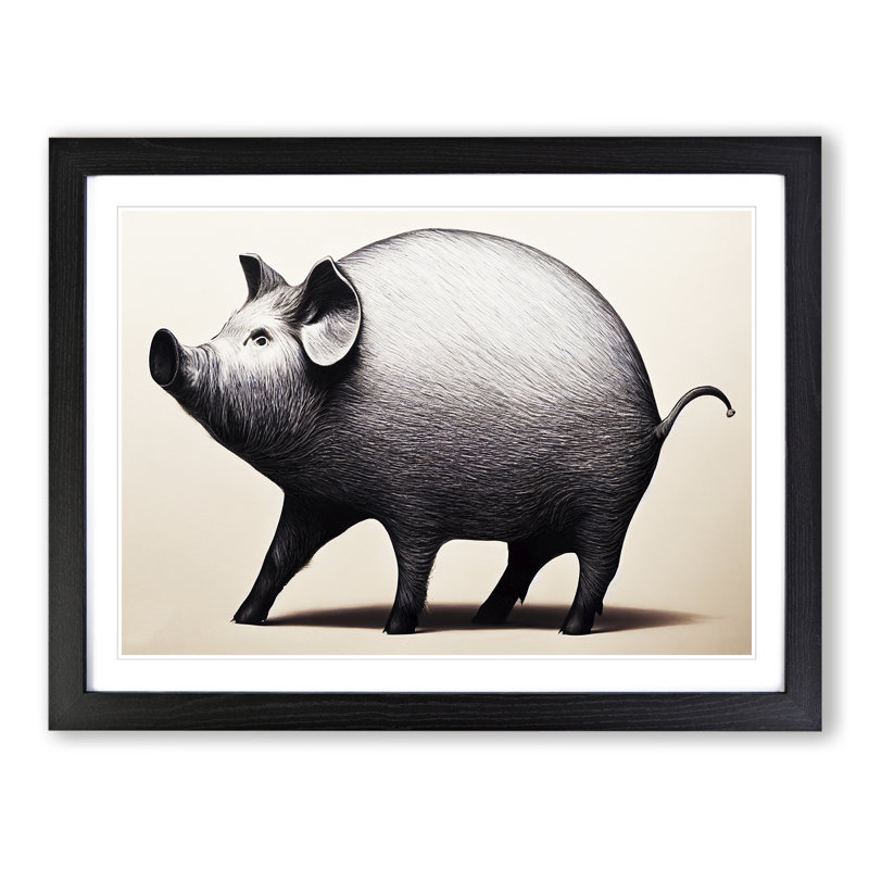 Pig Illustration - Single Picture Frame Print, Black Framed, 46cm H x 64cm W x 2cm D