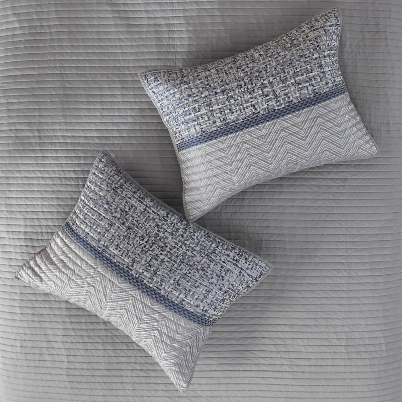 Gray and Navy King Reversible Jacquard Quilt Set