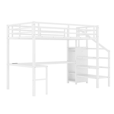 Loft Bed With L-Shaped Desk And USB, Loft Bed With Wardrobe And Adjustable Shelf For Teens Adults by specool