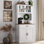 Armoire de cuisine, armoire de rangement haute avec support à micro-ondes, buffet autoportant