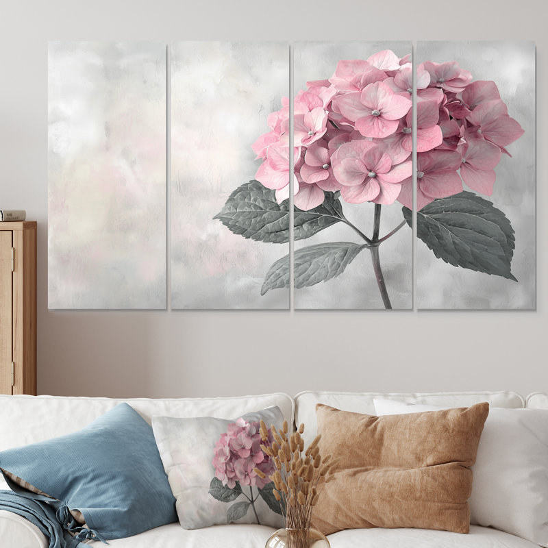 Hortensia rose jardin Bliss II - art mural hortensia - décoration murale traditionnelle, 4, H 28 po x l 48 po