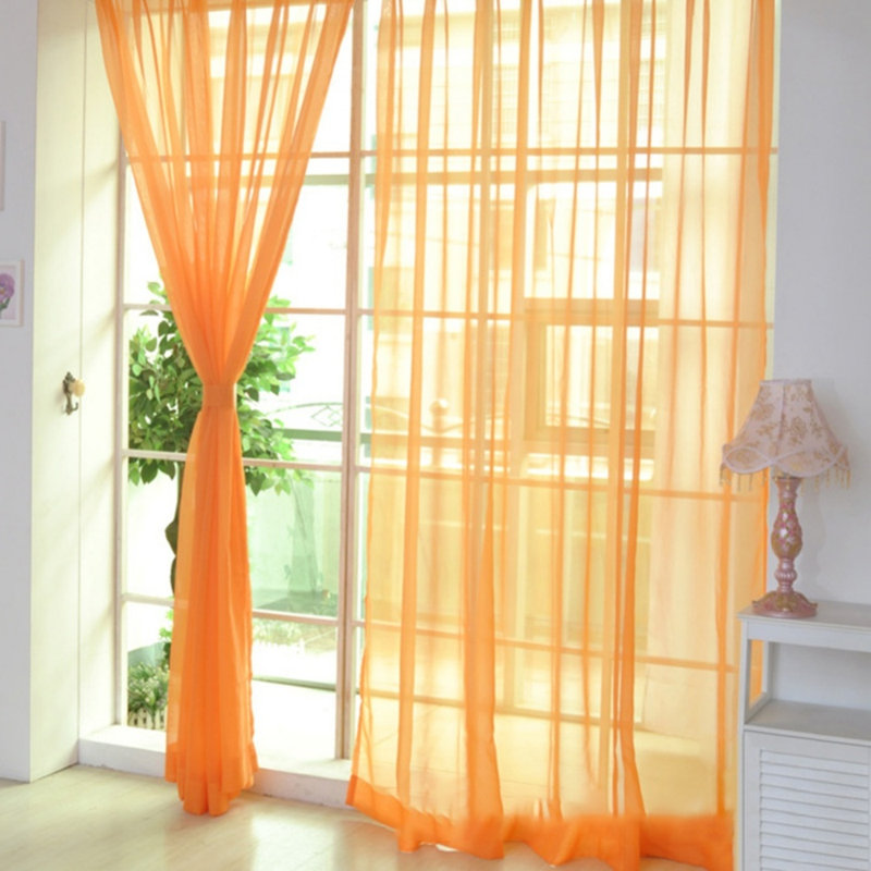 2pcs Sheer Curtains for Living Room,Solid Voile Airy Curtains for Bedroom,Thin Decorative Curtains, Orange