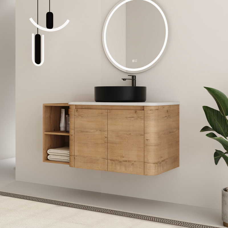 Meuble-lavabo simple mural 42 po avec plateau en pierre reconstituée Eaton, 42", Noir